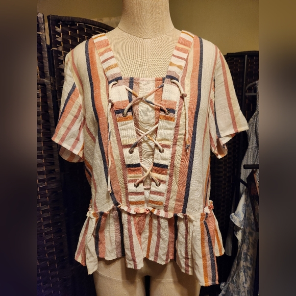 miami Tops - Miami Multicolor Striped Lace-Up Blouse